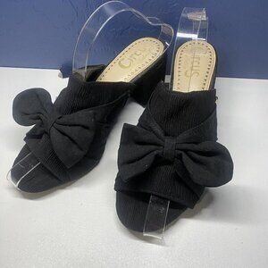 SAM EDELMAN Circus Women‎ Sandals Size 7.5 Black Sydney Bow Block Heel Summer